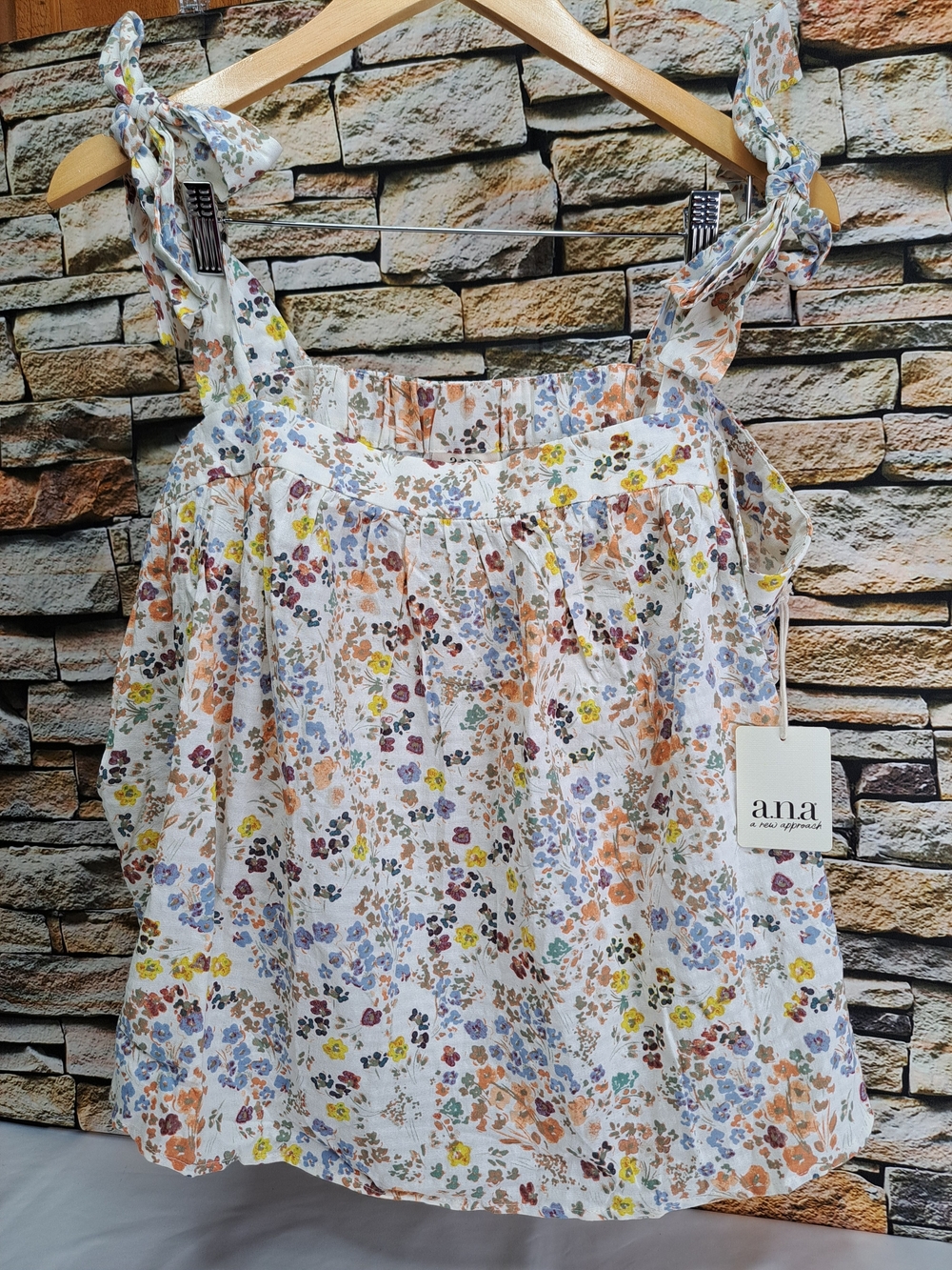 a.n.a Floral Tie-Shoulder Women’s White Multi-Color Tank Top New